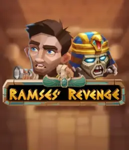 Explore the thrilling world of Ramses' Revenge slot by Relax Gaming, highlighting a frightened explorer and a terrifying mummy amid an Egyptian tomb backdrop. This graphic captures the drama of ancient Egyptian myths, perfect for adventure seekers, providing a thrilling adventure. 